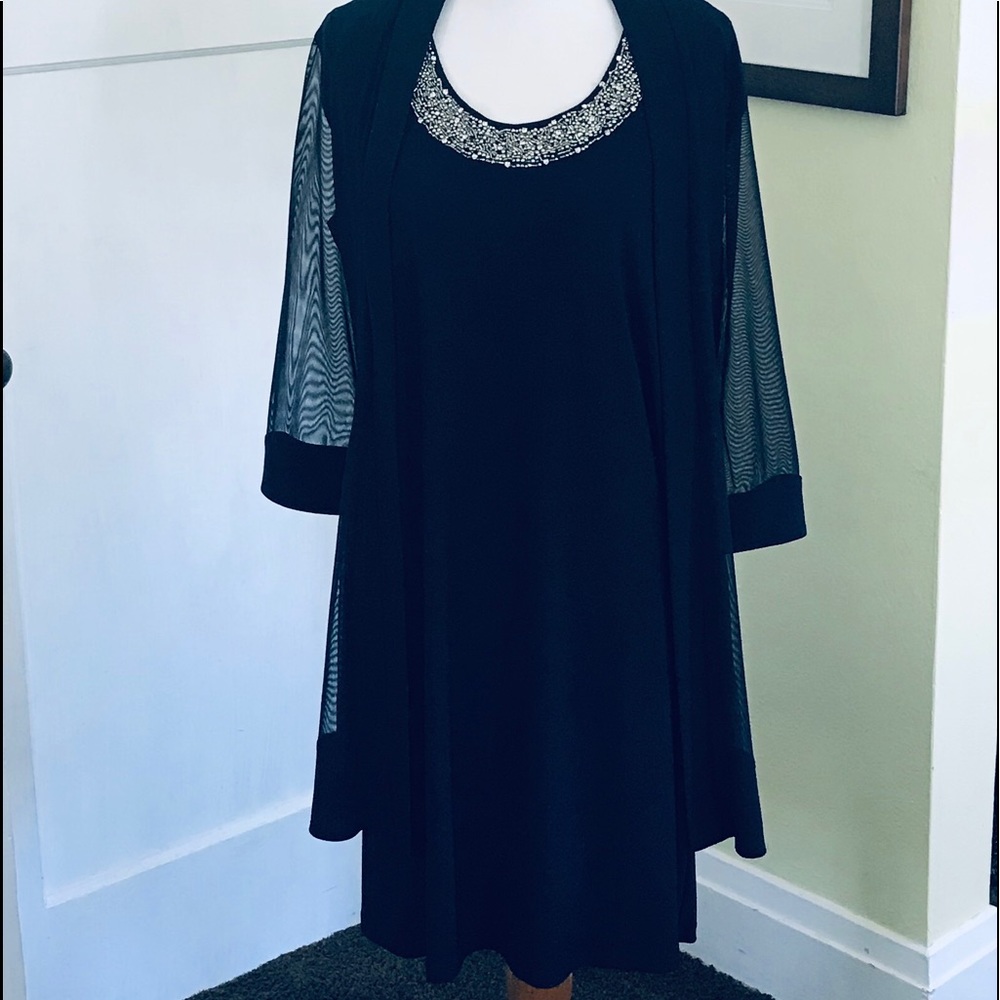 Navy Dress with sheer cover up